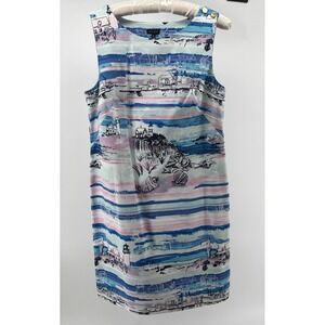 Talbots Sleeveless Shift Dress Women 12 Coastal Nautical Print Cotton Summer